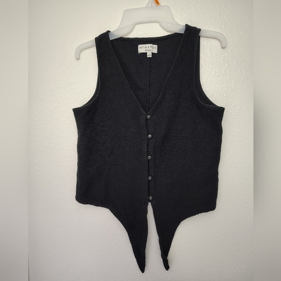 Madewell Texture & Thread black Button-Front Tie Tank Top Sz Small Cotton - Picture 3 of 7